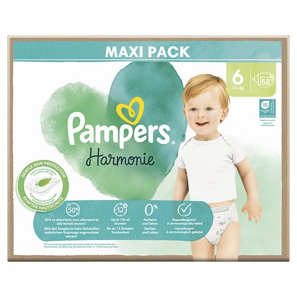 Pampers Armonía Pañales Tamaño 6, 62 Capas, 13kg+, Protección Suave De La Piel Con 100% Absorción Pampers