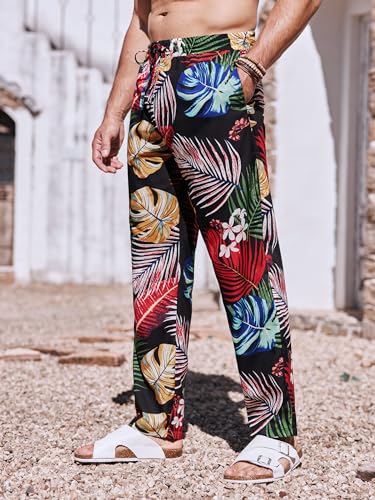 Image of PASLTER Mens Cotton Linen Pants Casual Summer Beach Pants Dress Trousers | Loose Fit, Elastic Drawstring Waist, Lightweight, Straight-Legs, Slacks, Yoga, Work, Vacation, Quick Dry