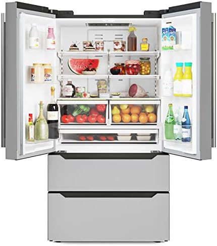 KoolMore Counter Depth French Door Refrigerator with Ice Maker, 4 Door Stainless-Steel Fridge - 22.5 Cu.Ft