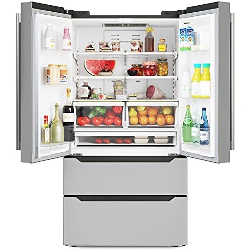KoolMore Counter Depth French Door Refrigerator with Ice Maker, 4 Door Stainless-Steel Fridge - 22.5 Cu.Ft