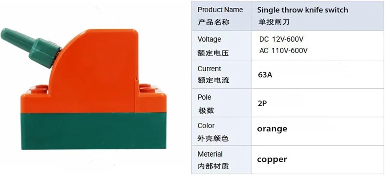 2p63a single throw unidirectional bipolar photovoltaic special knife switch disconnects load household knife switch