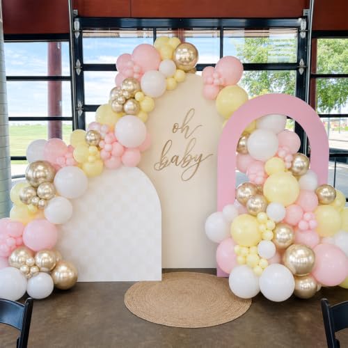 Image of HILAVO Pink and Yellow Balloons 12 Inch Pastel Light Pink Yellow Gold White Party Latex Balloons for Lemon Oh Baby Shower Bridal Shower Anniversary Wedding Bee Bear Themed Birthday Party Decorations