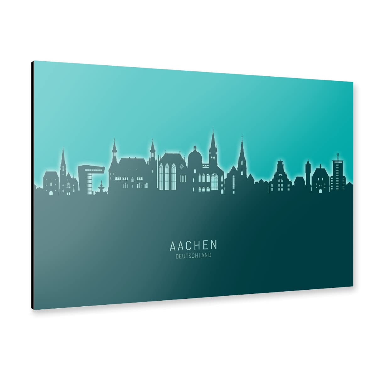 artboxONE Alu-Print 60x40 cm Aachen Germany Skyline Glow Teal von Künstler Michael Tompsett