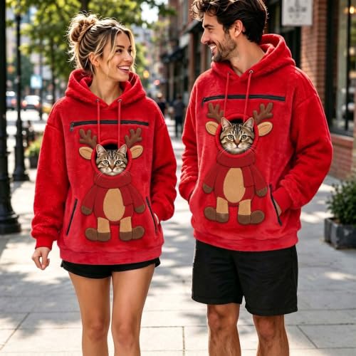 Christmas Sweatshirt for Women Fuzzy Fleece Pet Pouch Hoodie with Dog - image 3