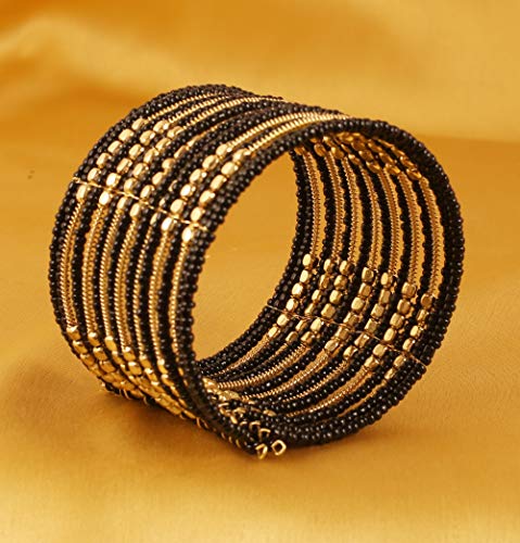 Image of Touchstone Indian Colorful Bead Bracelet Bollywood Beaten Metal Beads Openable Broad Cuff Bracelet in Gold or White Tone for Women.