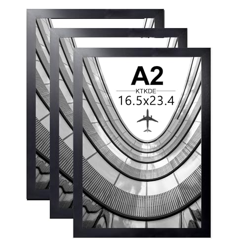 Image of KTKDE A2 Picture Frame Set of 3,16.5x23.4 in Poster Frames,Vertical &Horizontal Wall Hanging Large Black Wooden Frame for Photos Artwork-Perfect for Christmas gifts and Home Decor