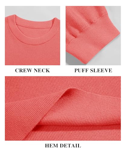 Image of Bodosalia Womens Puff Short Sleeve Sweater Casual Summer Crew Neck Pullover Tops Ribbed Knit Sweater Blouse