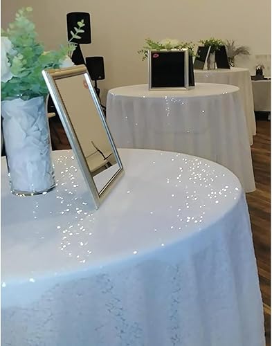 Miniatura 2 de Mantel redondo de lentejuelas blancas de 50 pulgadas con purpurina y secuencia metálica, superposición de mesa de cumpleaños, pastel de cumpleaños,