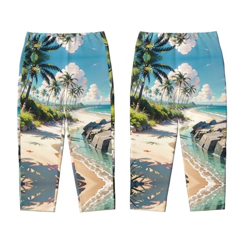 Pajama Pants Pajama Bottoms with Elastic Waistband Sleepwear Lounge Pants, Summer Beach Coconut Trees3