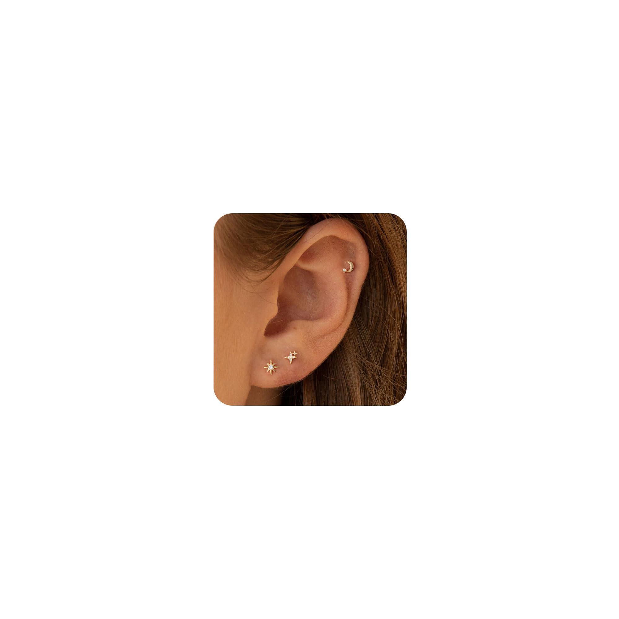 VRIUA 20G Tiny Flat Back Earrings for Women - 14K Gold Silver Plated Small Flat Back Stud Earrings
