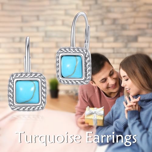 SHEISRS Turquoise Earrings 925 Sterling Silver Leverback Western Earrings for Women Turquoise Jewelry2