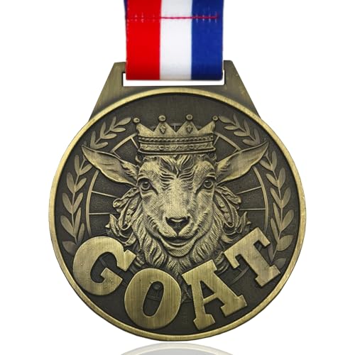 YUJUE Goat Medal - 3 Greatest Champion Medal of All Time Goat Pendant Medal with Neck Strap Goat Award Chain for Football Basketball Sports Championship MVP Award and Tournament League Champion
