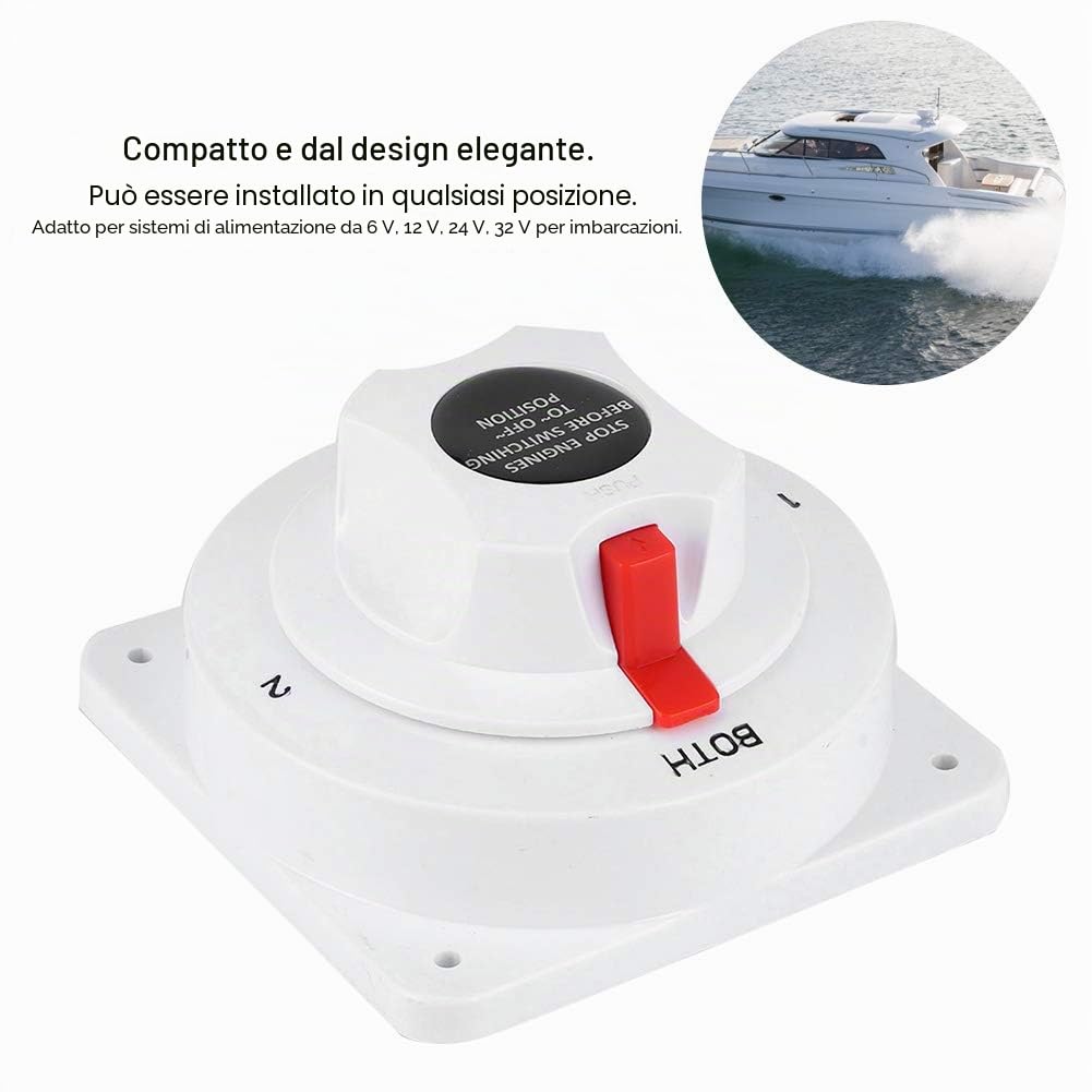 FastUU Interruttore Doppia Batteria per Barca, interruttori Batteria Interruttore selettore Batteria Doppia a 4 Posizioni 300A, per di Alimentazione della Barca da 6 V, 12 V, 24 V, 32 V