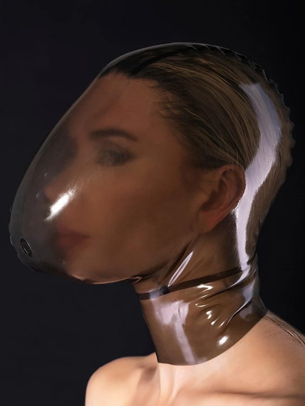 Masque à capuche en latex marron avec pochette de respiration, fermeture éclair, masque complet en latex pour fête, cosplay