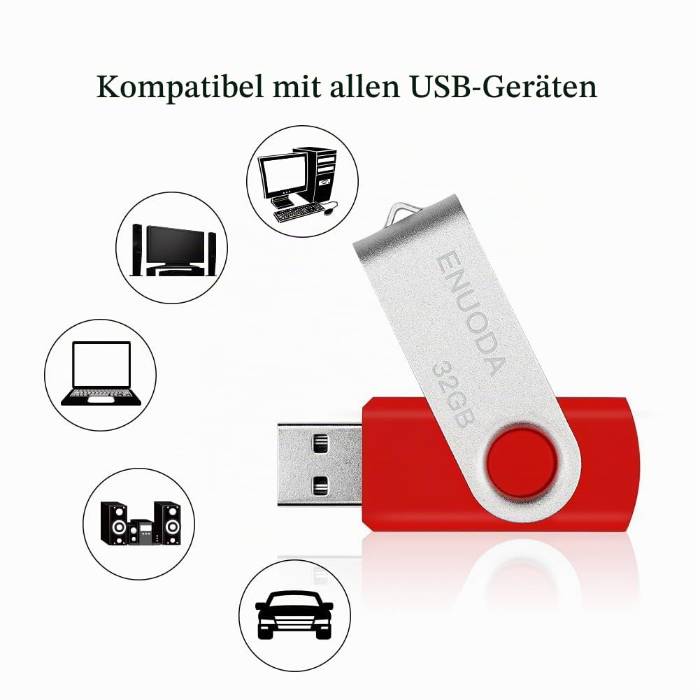 ENUODA USB Stick 32GB 10 Stück USB Speicherstick Rotate Metall Mehrfarbig High Speed USB 2.0 Flash Drive Pack (Mehrfarbig)