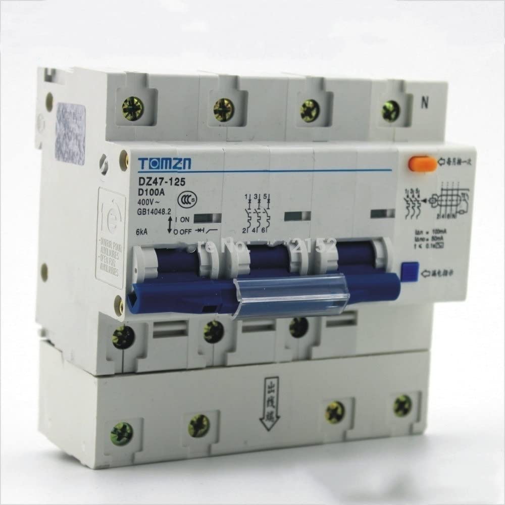 Circuit Breakers, 3P+N 100A D Type 400V~ 50HZ/60HZ Residual Current Circuit Breaker with Over Current and Leakage Protection RCBO