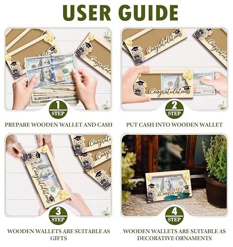 Wooden Graduation Money Holder, Happy Graduation Gifts For Friends Graduates Boys Girls, Floral Cash Holder Envelope Congratulations Gifts -013