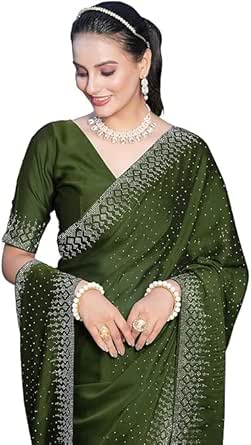 Snuggle Spot Women's Georgette Printed Saree With Unstitched Blouse (Green) main image 1