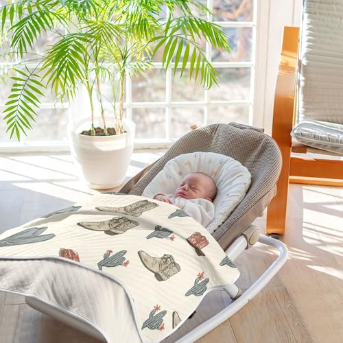 Image of Western Cowboy Boots Vintage Baby Blankets Soft Warm Crib Stroller Blanket for Toddler Newborn Girls Boys 30x40in