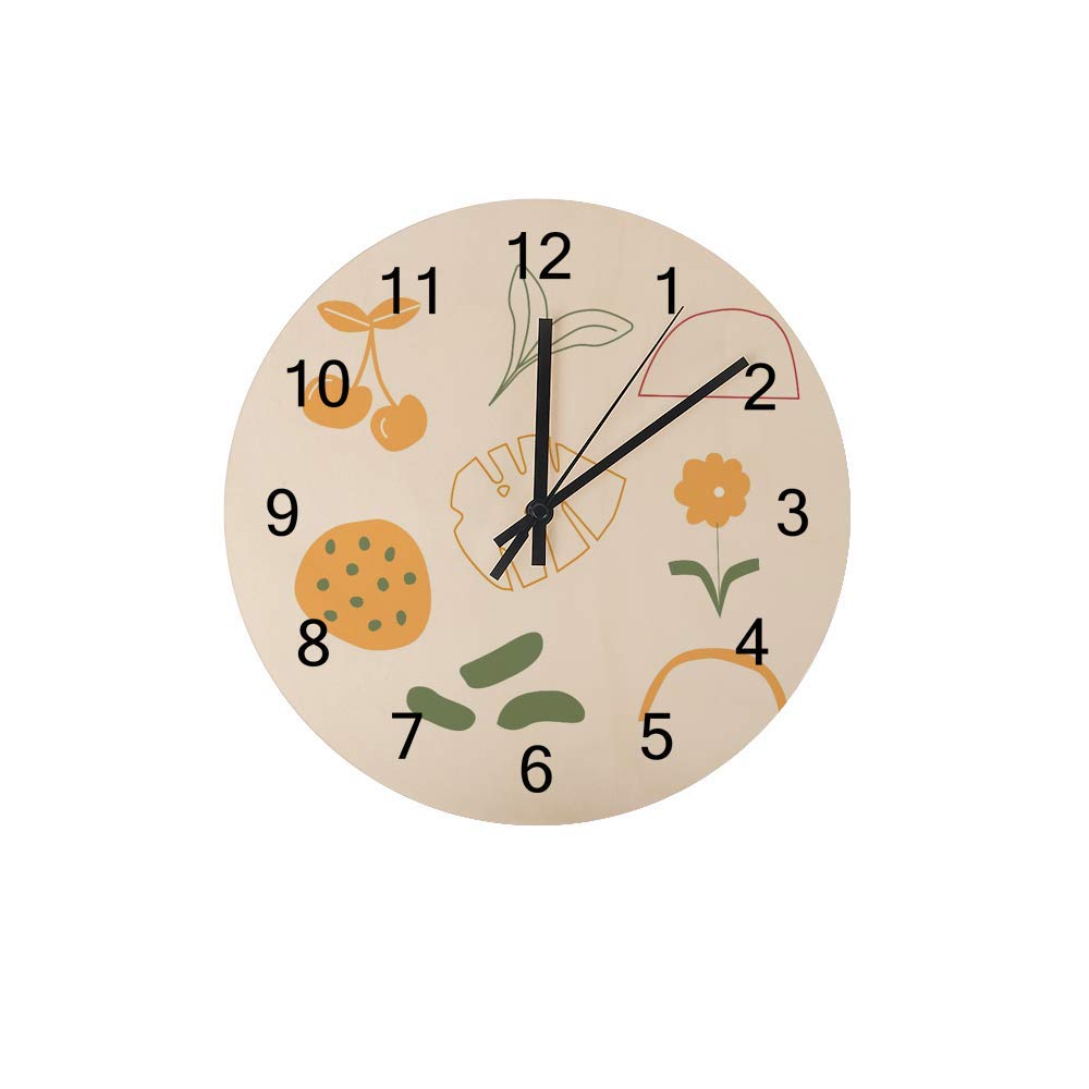 Horloge murale pour salon et cuisine en bois chaleureux CHEHONG fleur orange design nature