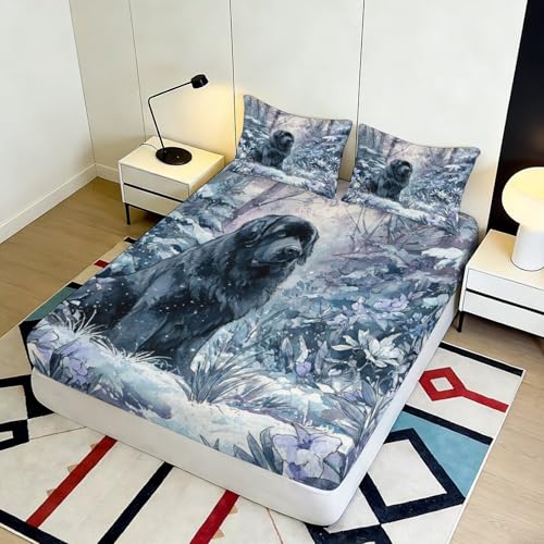 Drap-housse loup 90x200x25cm en microfibre douce imprimé 3D pour lit une place