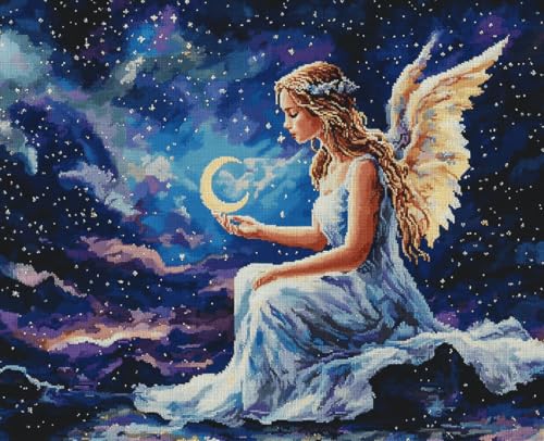 Tableau diamant kit 40x50cm avec broderie diamant lune et fille point de croix