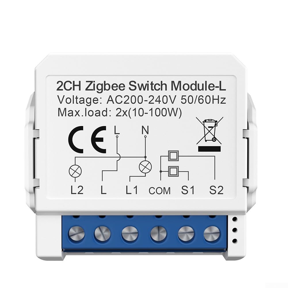Smart Light Switch Module, WiFi Smart Relay Switch, No Neutral Wire, 2 Way Control for Tuya for Zigbee, DIY Switch Works with Home (2 Gang)