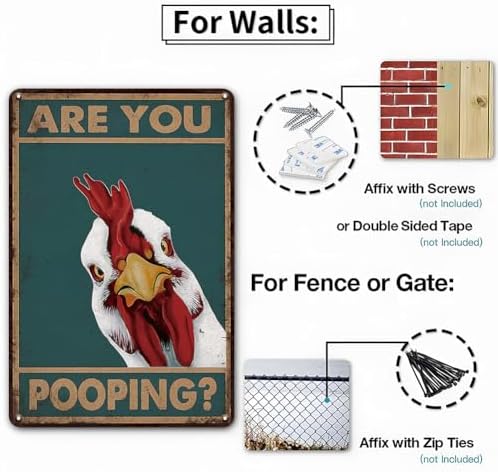 YOYI ART Are You Pooping Chicken Sign - Funny Bathroom Signs, Vintage Metal Toilet Signs, Humor Cute Tin Signs for Bathroom, Restroom and chicken Coop Wall Art Decor Cool Accessories, 8 x 12 inch image 5