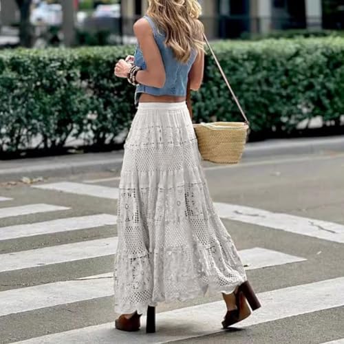 Women's Hollow Out Lace Maxi Skirt, High Waist Flowy Casual Skirts Going Out Fashion Casual Clothes4