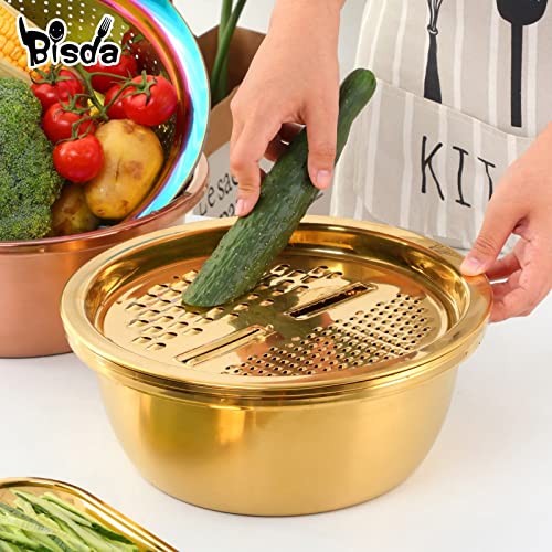 Cesta de drenaje de acero inoxidable, cortador de verduras, accesorios de cocina, rallador de queso (oro rosa)