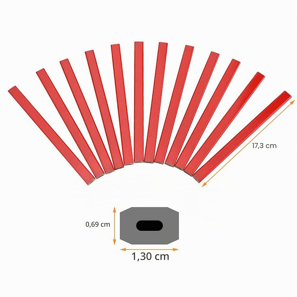 Crayons de Charpentier Professionnels, Lot de 72, 175mm, pour Marquage des Matériaux de Construction