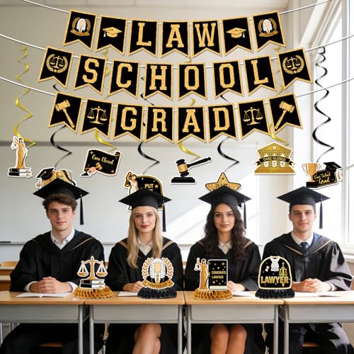 Image of Law School Graduation Decorations 2026, 15PCS Law School Graduation Party Banners Hanging Swirls Honeycomb Centerpieces Decor, Criminal Justice Lawyer Legal College Grad Party Supplies