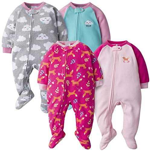 Gerber Baby Girls' 4-Pack Blanket Sleeper, Fox Cloud, 0-3 Months
