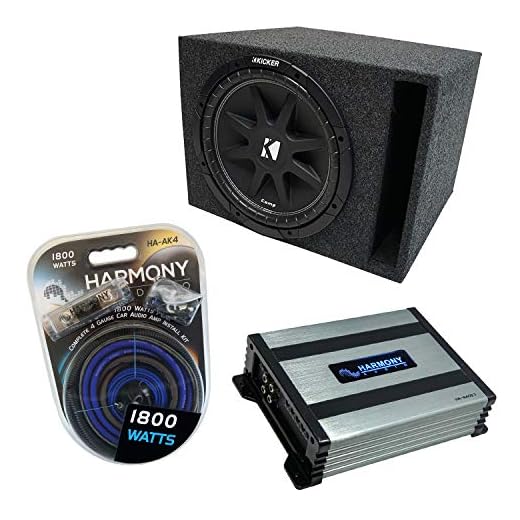 Kicker Bundle Compatible with Universal Vehicle C12 Comp Single 12" Vented Port Loaded Sub Box with Harmony HA-400.1 Amp & Install Kit