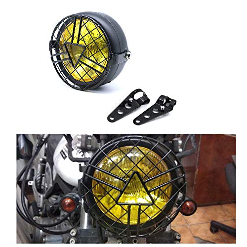 evomosa Universal Motorrad Frontscheinwerfer, 6’’ Halogen Scheinwerfer mit Lampenschirmabdeckung Retro für Cafe Racer Bobber Chopper Kawasaki CG125 GN125 (Gelb)