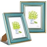 YYTECH 2 Stück 13x18 Bilderrahmen Vintage, Fotorahmen Holz Vintage, Blau Gold Bilderrahmen, Bilderrahmens Holz, Rustikal Vintages Wand- und Tischbilderrahmen für Familie, Freunde, Hochzeitsgeschenk
