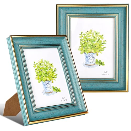 YYTECH 2 Stück 13x18 Bilderrahmen Vintage, Fotorahmen Holz Vintage, Blau...