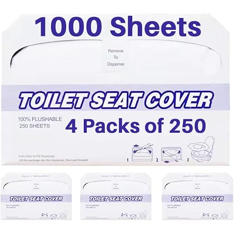 Disposable Toilet Seat Covers, Flushable - Premium Half-Fold Toilet Seat Cover Packs (4 x 250) 1000 Sheets of Toilet Seat Covers for Bathroom by EnBath Cover