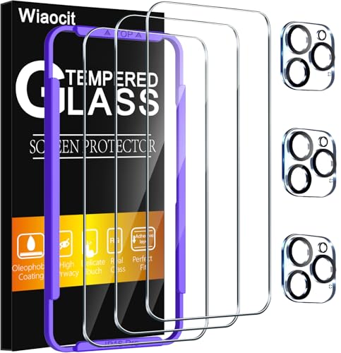 Image of Wiaocit 3 Pack Tempered Glass Screen Protector for iPhone 16 Pro with 3 Pack Camera Lens Protector, 9H Hardness, Bubble Free, Case Friendly