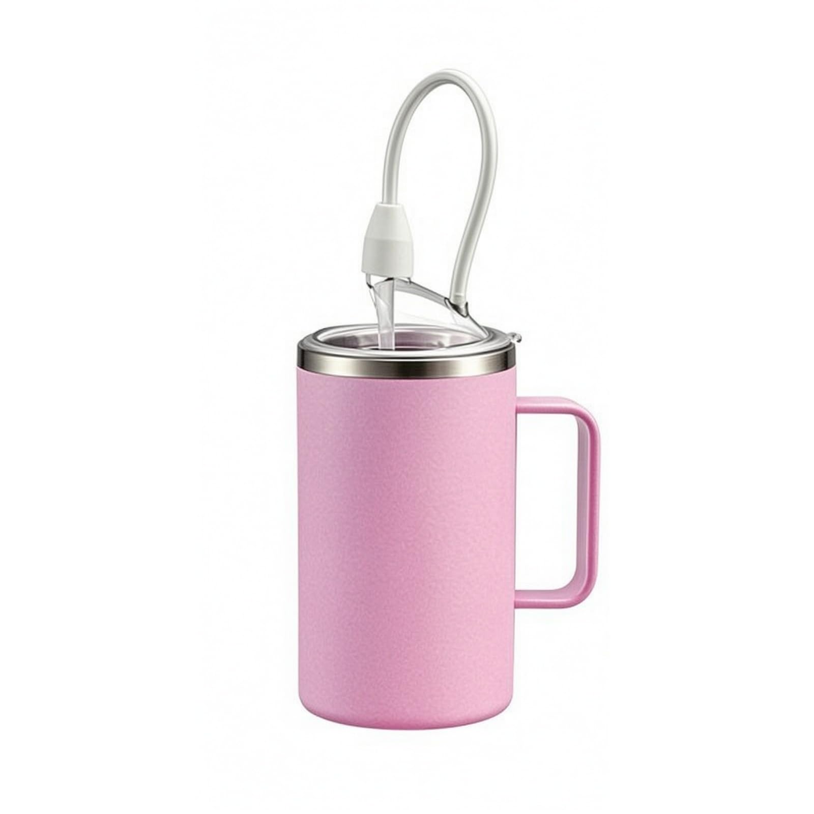 Senioren Trinkflasche Pflegebecher Isolierbecher Trinkhilfe Pflegebecher mit Deckel Edelstahl 304 Doppelwand für Lang Anhaltende Wärme mit, Kirschblütenrosa, 650ml