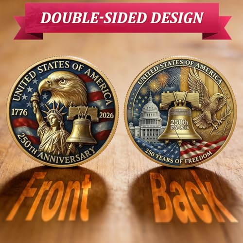 Image of USA 250th Anniversary Commemorative Coin 1776-2026 with Premium Gift Box, America 250 Collectible Coin with American Eagle & Liberty Bell America 250 Merchandise