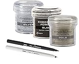 Embossing Kit - 3 Super Fine Embossing Powder with Two Inkssentials Stays on Ink Embossing Pen Black...