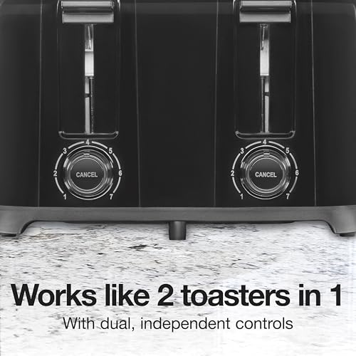 Proctor Silex 4 Slice Toaster with Extra Wide Slots for Bagels, Cool-Touch Walls, Shade Selector With 7 Browning Levels, Toast Boost, Auto Shut-off and Cancel Button, Black (24215PS)