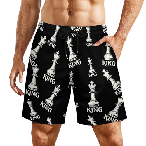 King Chess Piece Mens Swim Trunks Quick Dry Beach Board Shorts with Pockets