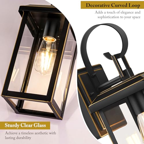 Image of BesLowe 2-Pack 15 inch Outdoor Wall Lights, Bronze Modern Porch Sconces | Waterproof, Rust-Resistant, Durable Metal with Clear Glass, Standard E26 Socket, Easy to Install