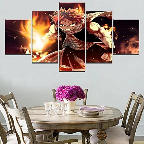 MPPSU Fairy-Tail-Fire-Natsu-Dragneel Tableaux, Posters et Arts Décoratifs Tableau Cuisine Decoration Murale Salon Moderne Impressions Sur Toile Intissee 5...