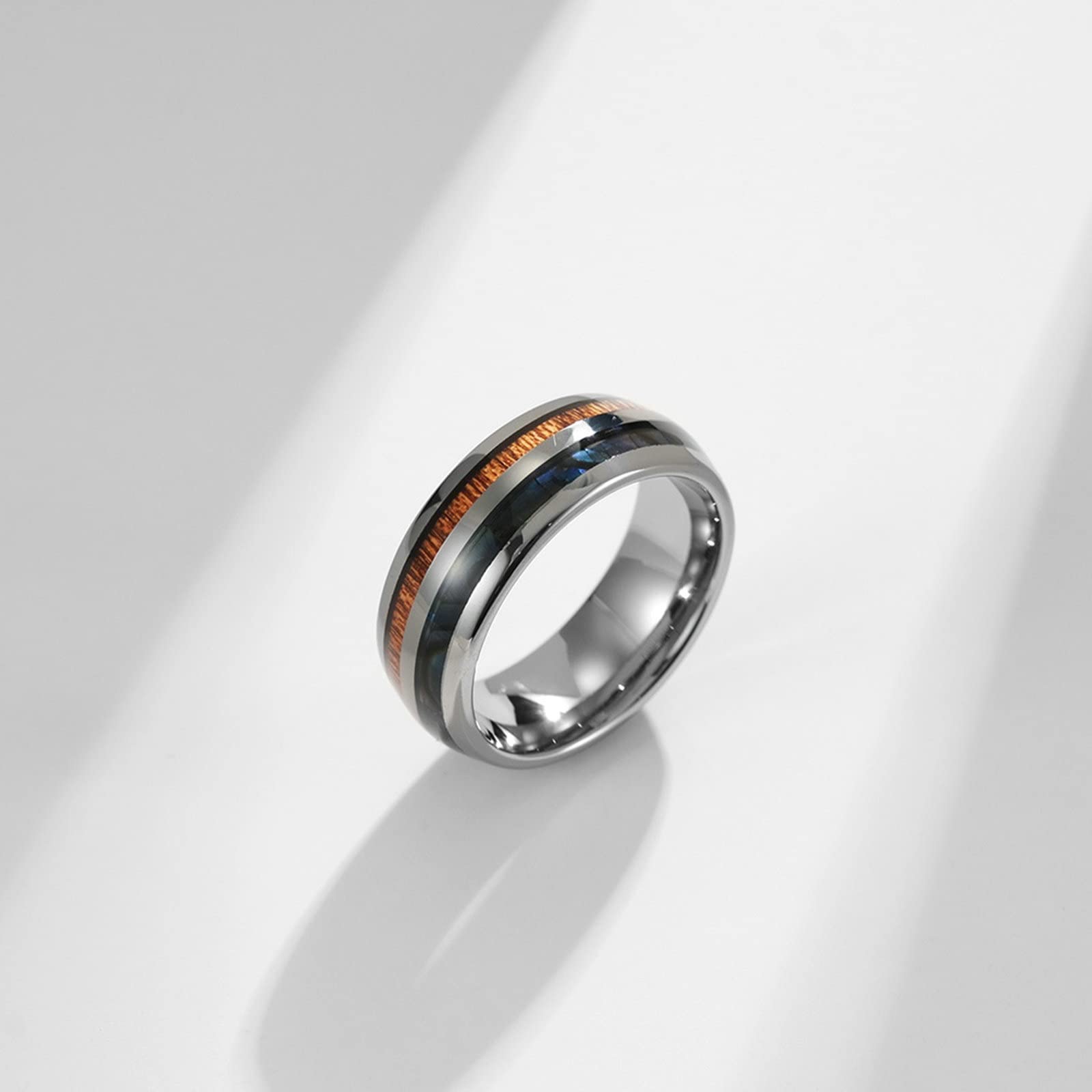 Aeici Anello Coppia Personalizzabile, Anello Uomo Uomo Argento Tungsteno 8mm Anello in Argento intarsio Legno e Conchiglia Donna Misura 15 & Uomo Misura 22