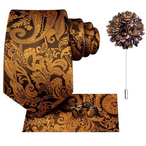 Image of Hi-Tie Men's Silk Ties Formal Woven Classic Necktie Pocket Square Cufflinks Lapel Pin Set Wedding Business