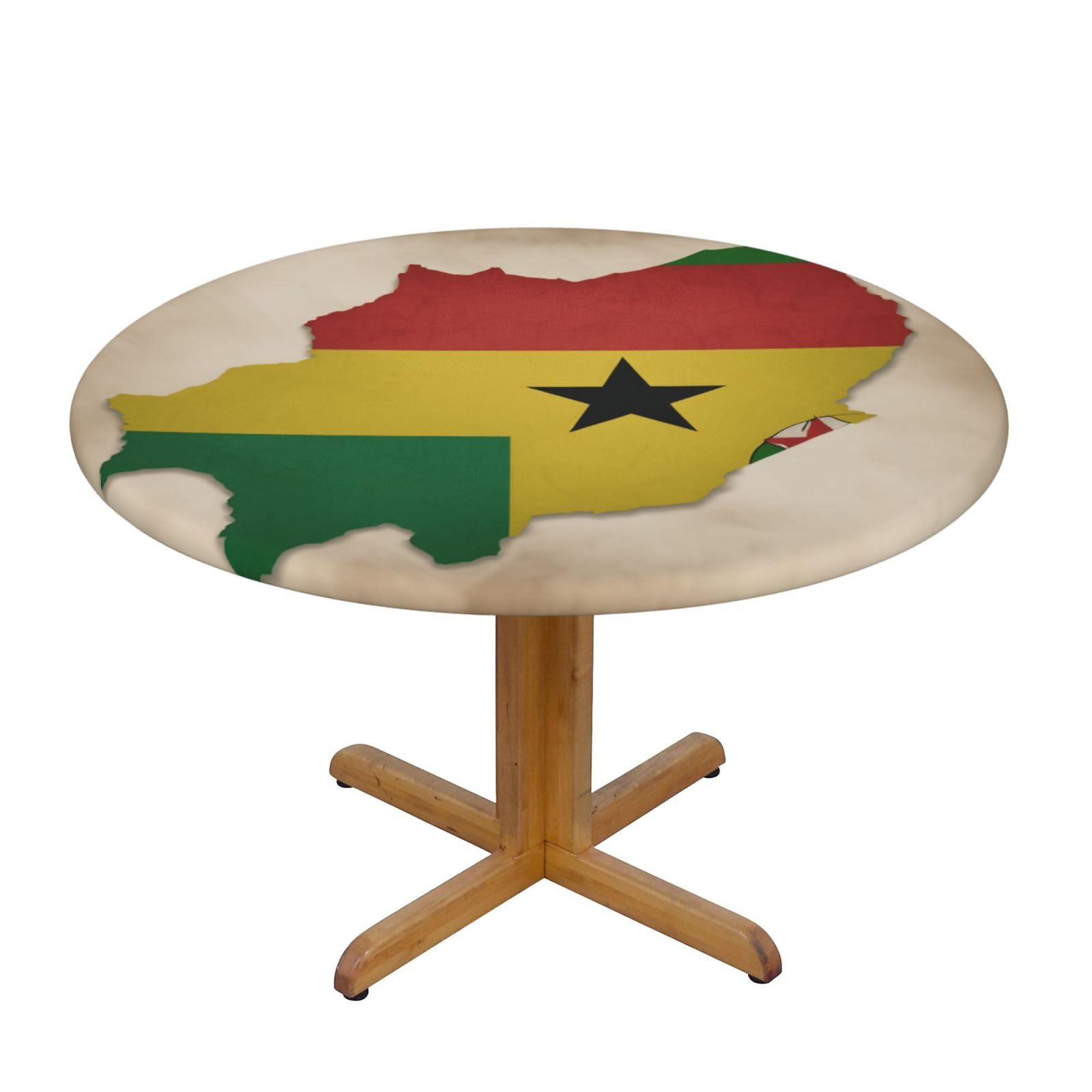 DUWAA Sao Tome And Principe Flag Map04 Print Oxford Fitted Table Cover For Patio Picnic, Waterproof Round Tablecloth For Home And Outdoor