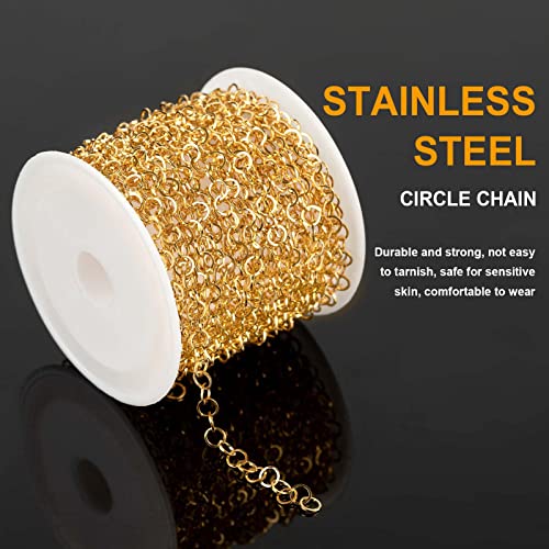 KYUNHOO 16.4 Feet Gold Plated Stainless Steel Jewelry Making Chains 4mm Circle Link Chain Bulk for Women Bracelet Necklace DIY Crafts Jewelry Supplies with Jump Rings and Lobster Clasps - Thumbnail 3